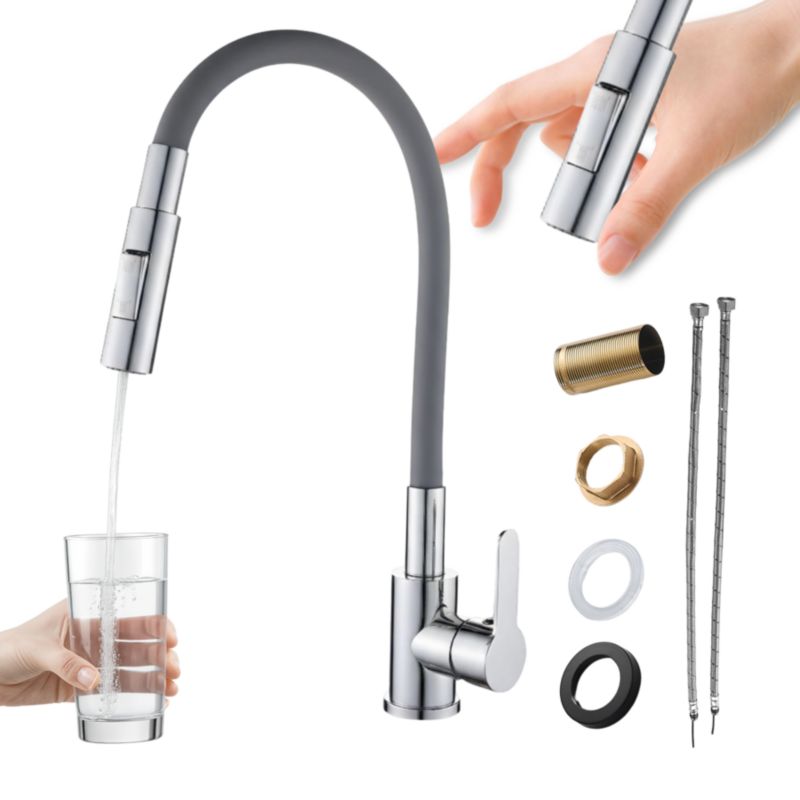 Bateria Kuchenna Chrom Elastyczna Szara wylewka Granitan Reno Kran do kuchni 1 szt.