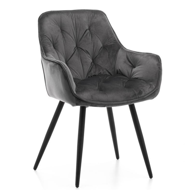 Krzesło tapicerowane New Home SIENA szare pikowane welurowe z podłokietnikami 1 szt.