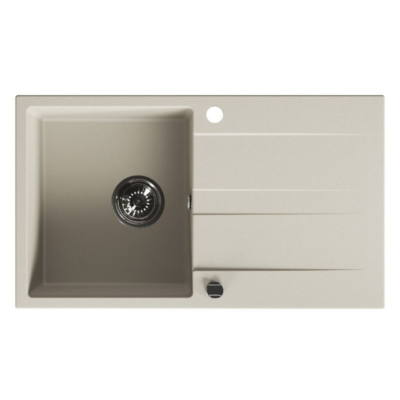 Zlewozmywak granitowy, Kuchinox, Beżowy, Laut, Jednokomorowy, 44x76cm, z ociekaczem, z syfonem, 1 szt.
