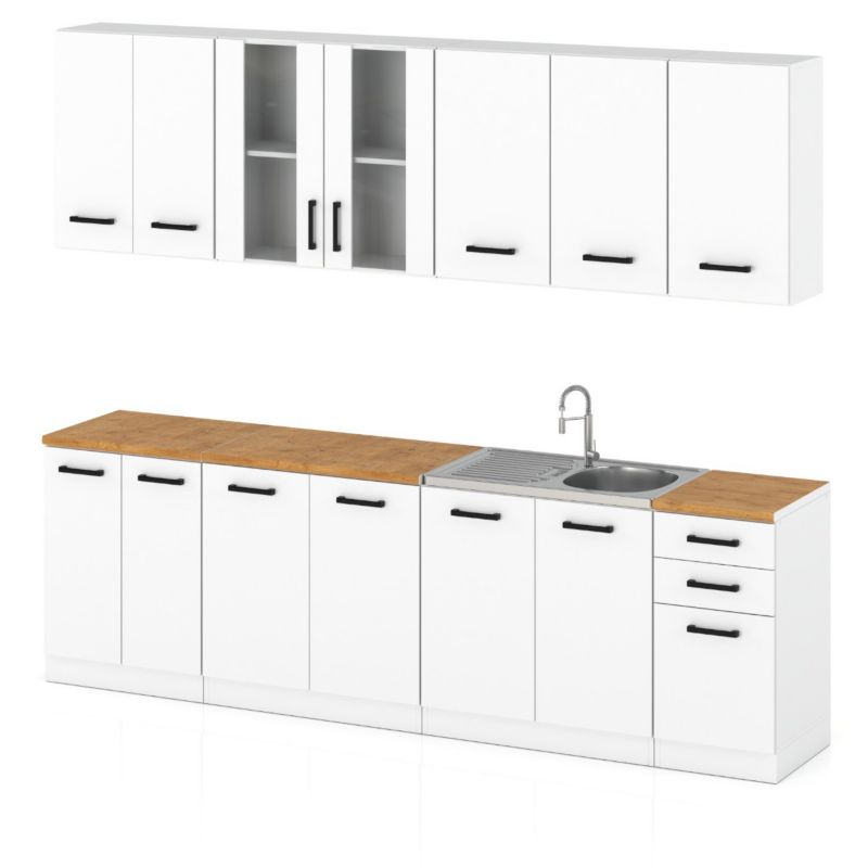 Zestaw Kuchenny Hurtownia-Mebli Z Blatem Kuchnia Jowita 260cm Biały Mat Biały Mat 260x47x145 cm 1szt.