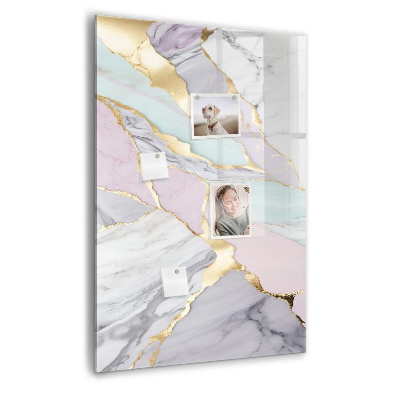 Szklana tablica magnetyczna Wallfluent 70x100 cm Marmur dekoracyjny Czarny marker 1 szt.