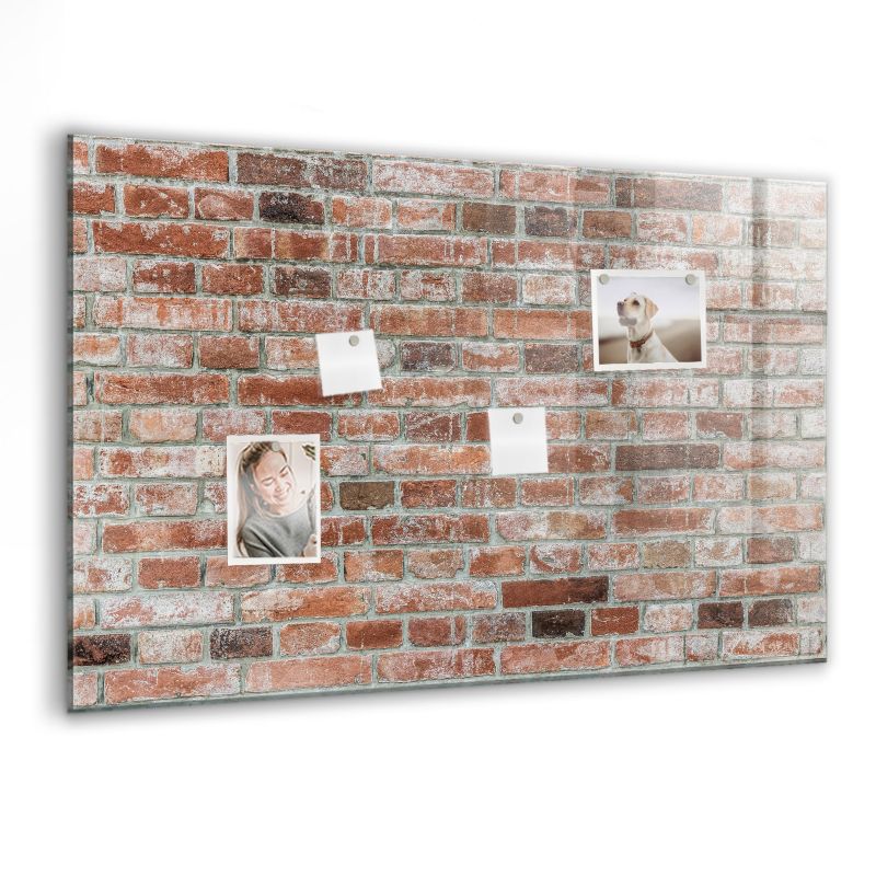 Szklana tablica magnetyczna Wallfluent 90x60 cm Cegła mur Biały marker 1 szt.