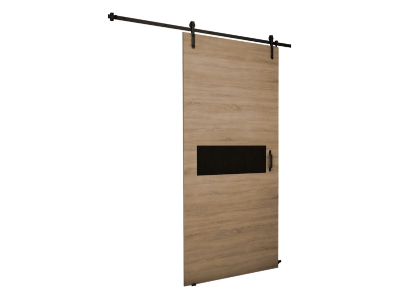Drzwi przesuwne wewnętrzne MIRJAN 24 Retro 4 90 + samodomykacz dąb sonoma + czarne szkło 1 kpl.