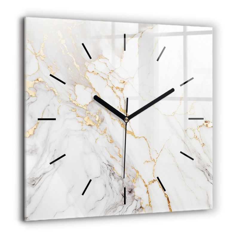 Zegar szklany czarne wskazówki Wallfluent 60x60 cm Marmur ozdobny 1 szt.