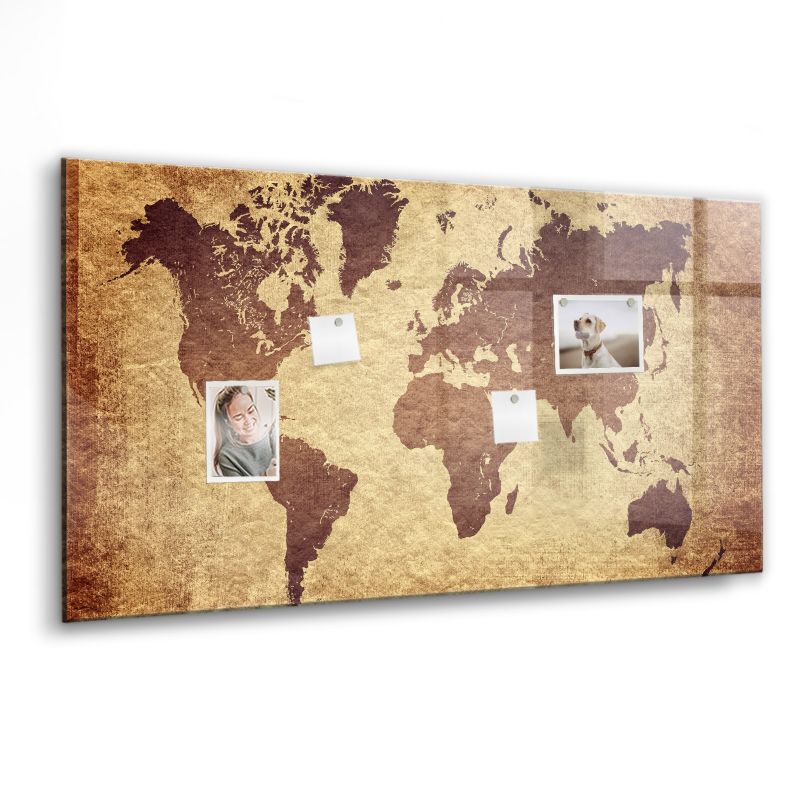 Szklana tablica magnetyczna Wallfluent 120x60 cm Stara mapa świata Biały marker 1 szt.