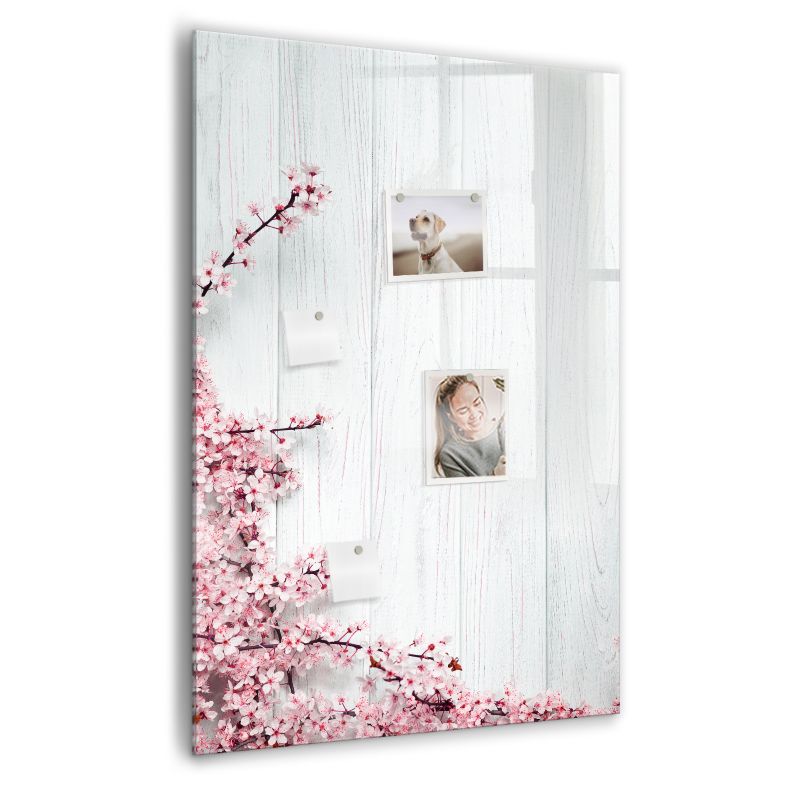 Szklana tablica magnetyczna Wallfluent 70x100 cm Kwiaty na drewnie Czarny marker 1 szt.