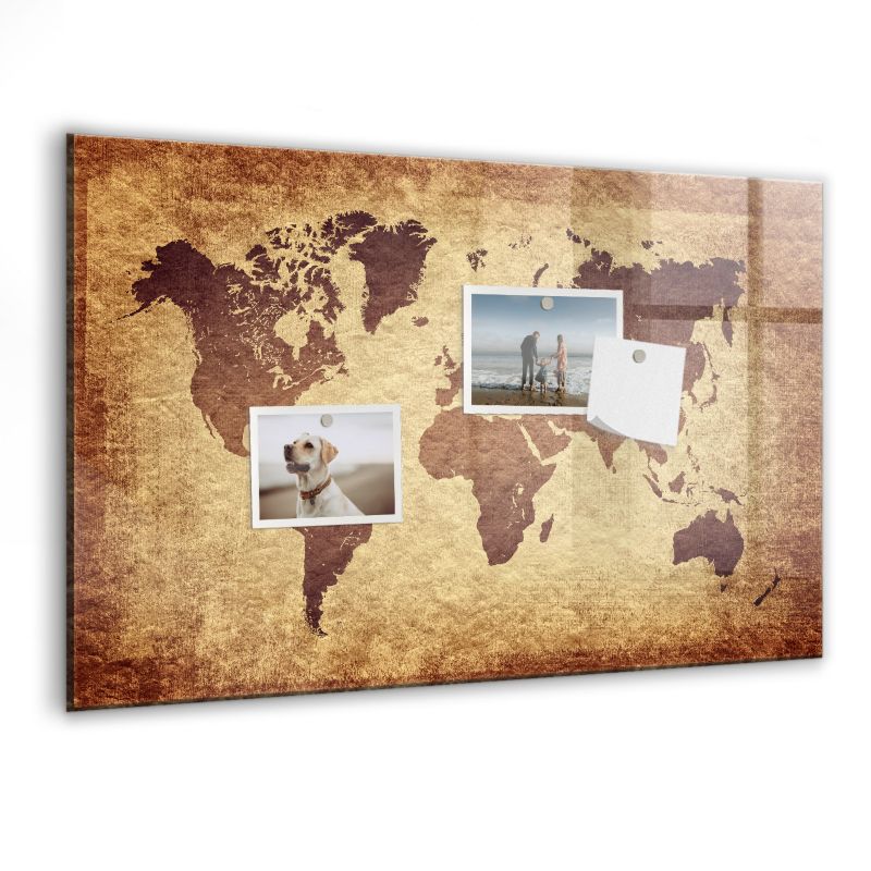Szklana tablica magnetyczna Wallfluent 60x40 cm Stara mapa świata Biały marker 1 szt.
