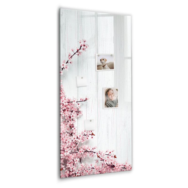 Szklana tablica magnetyczna Wallfluent 60x120 cm Kwiaty na drewnie Czarny marker 1 szt.