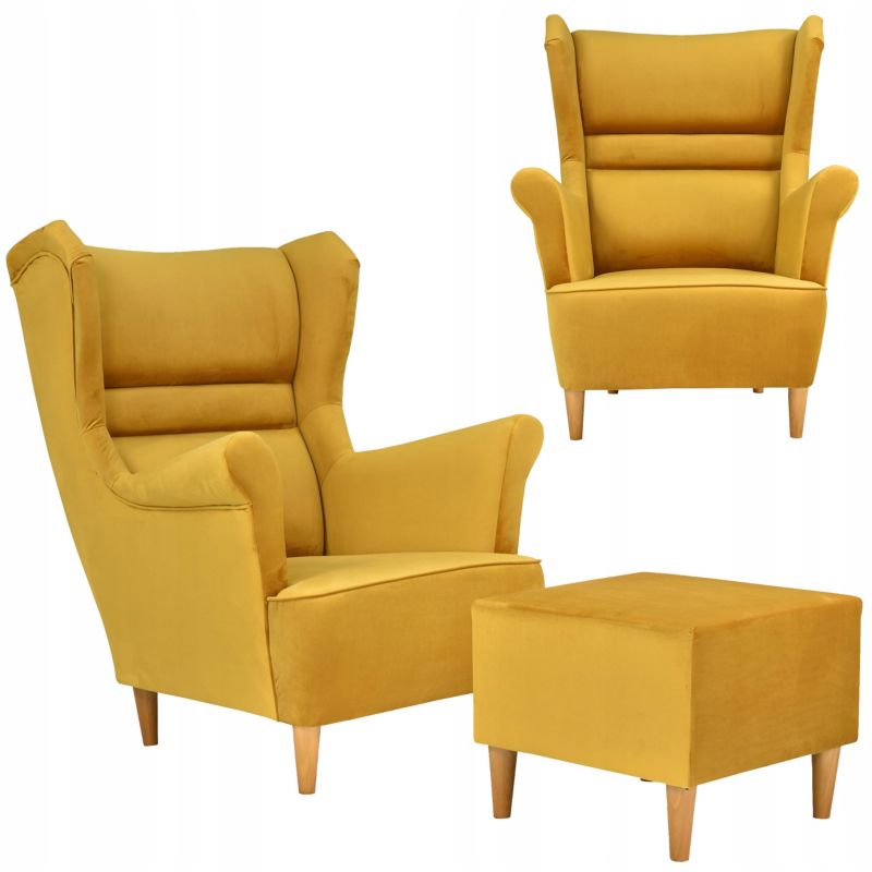 Fotel uszak do salonu z podnóżkiem Family Meble Zoja złoty 1szt