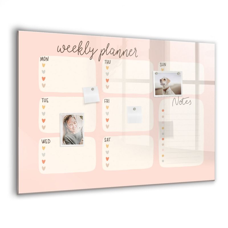 Szklana tablica magnetyczna Wallfluent 100x70 cm Uroczy tygodniowy planer Czarny marker 1 szt.