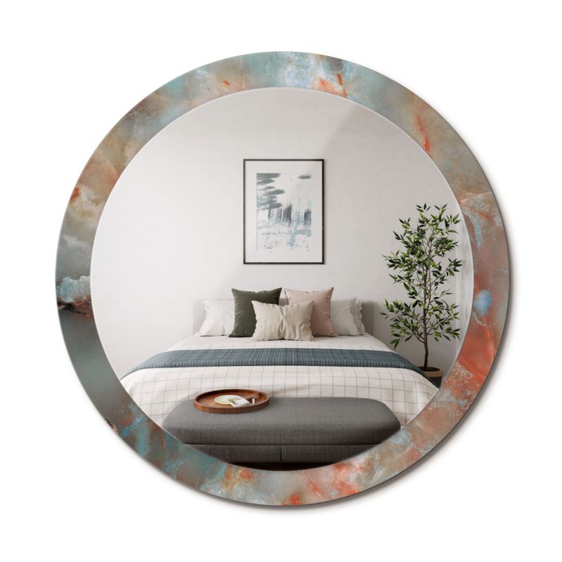 Lustro Okrągłe z Nadrukiem ArtPrintCave 90 cm Onyksowe Marmury Ramka z Nadrukiem do Sypialni 1 szt.