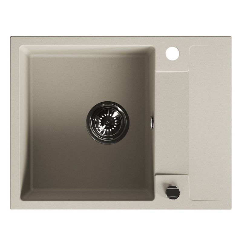 Zlewozmywak granitowy, Kuchinox, Beżowy, Rab, Jednokomorowy, 44x56cm, z ociekaczem, z syfonem, 1 szt.