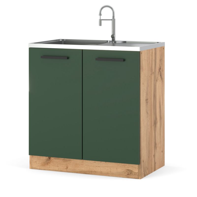 Szafka Kuchenna Hurtownia-Mebli Stojąca Pod zlewozmywak Blanka dolna D80 zlew 80cm Dąb Wotan Butelkowa Zieleń 80x47x82.2 cm 1sz