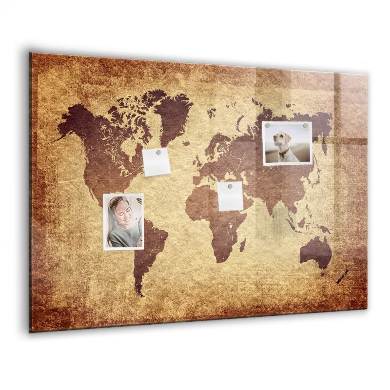 Szklana tablica magnetyczna Wallfluent 100x70 cm Stara mapa świata Biały marker 1 szt.