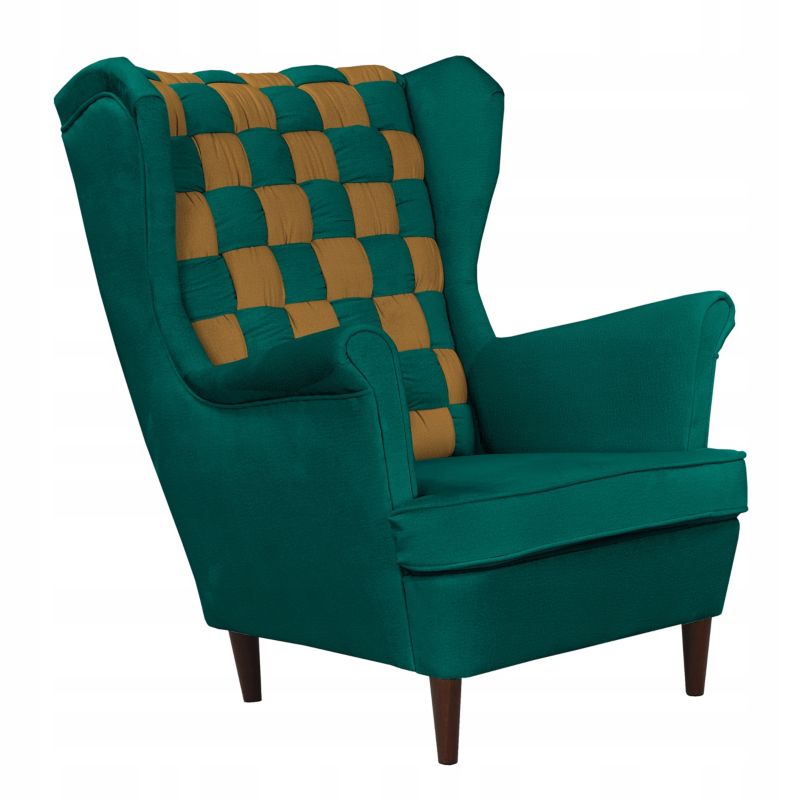 Fotel uszak do salonu Family Meble Carol Duo zielono złoty 1szt