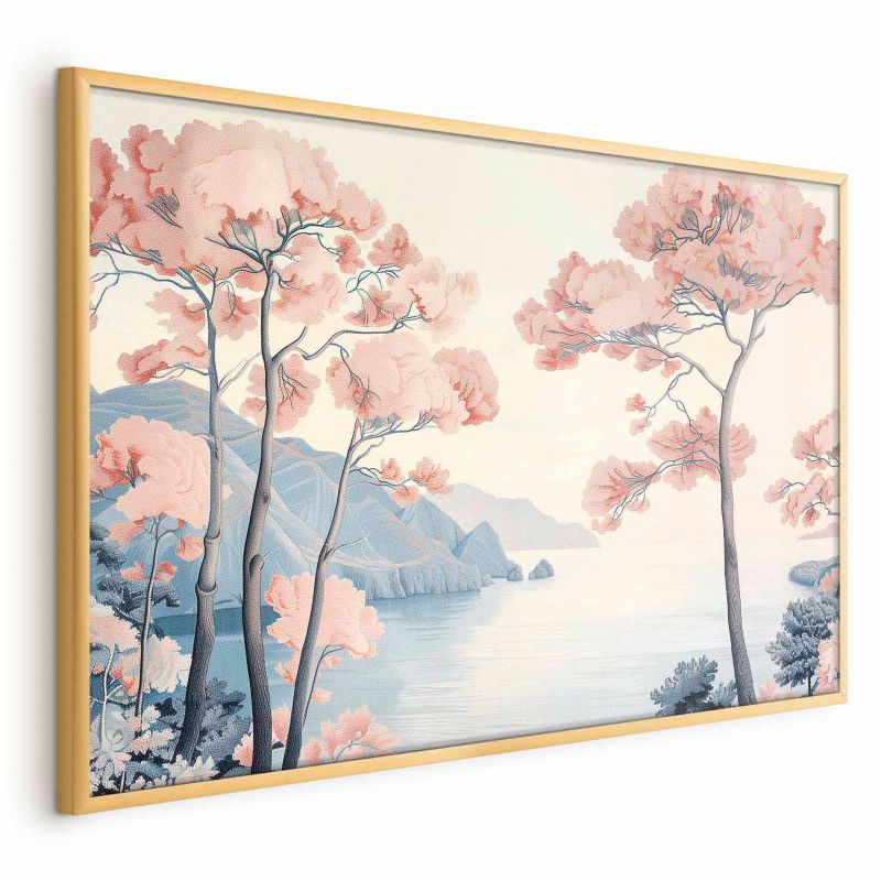 Plakat Artgeist Ocean i drzewa 90x60 cm z ramą złotą 1 szt