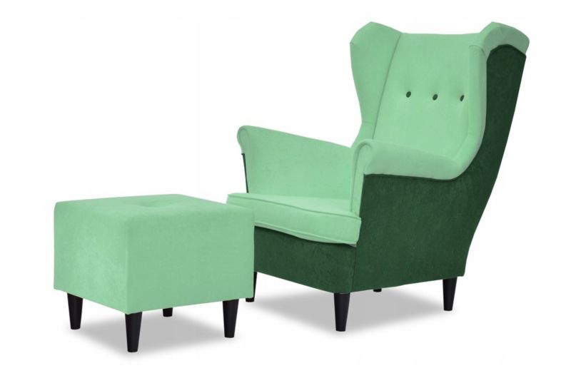 Fotel uszak do salonu z podnóżkiem Family Meble ARI pistacjowo zielony 1szt