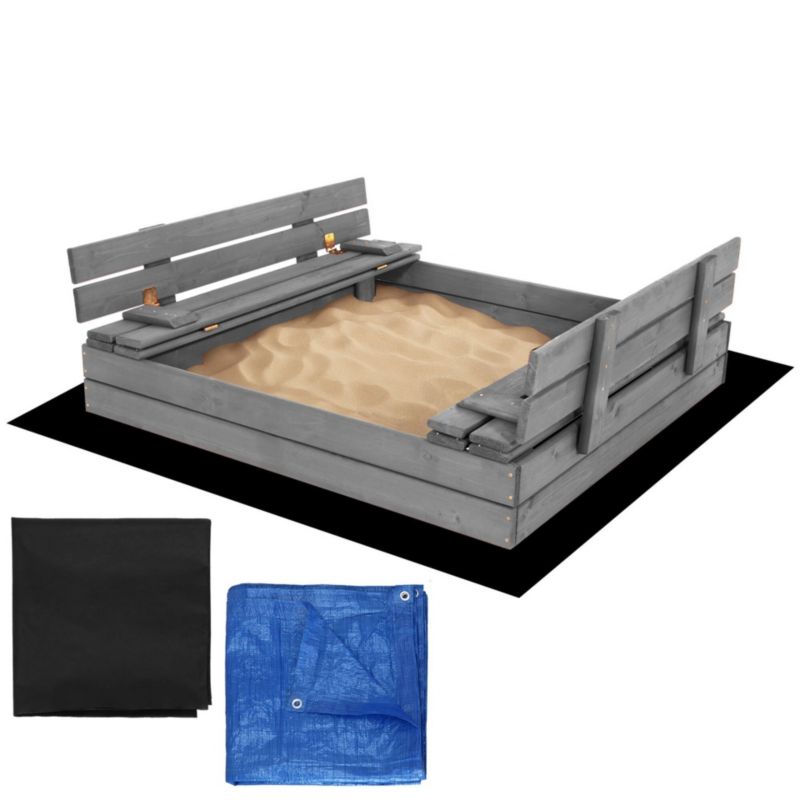 Piaskownica drewniana Springos zamykana 120x120 cm impregnowana z ławkami, plandeką i podłożem 1 szt.