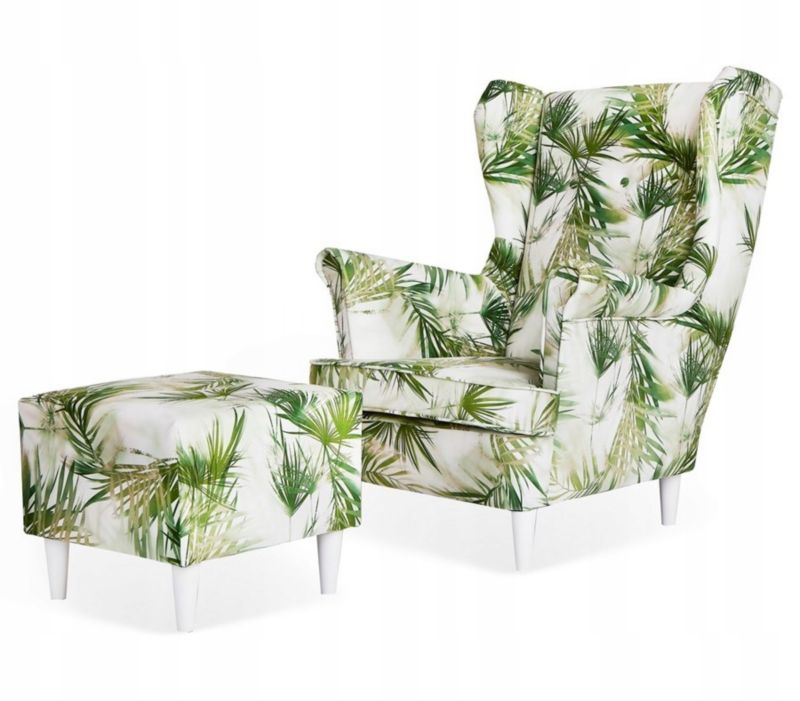 Fotel uszak do salonu z podnóżkiem Family Meble ARI PRINT koperkowy 1szt