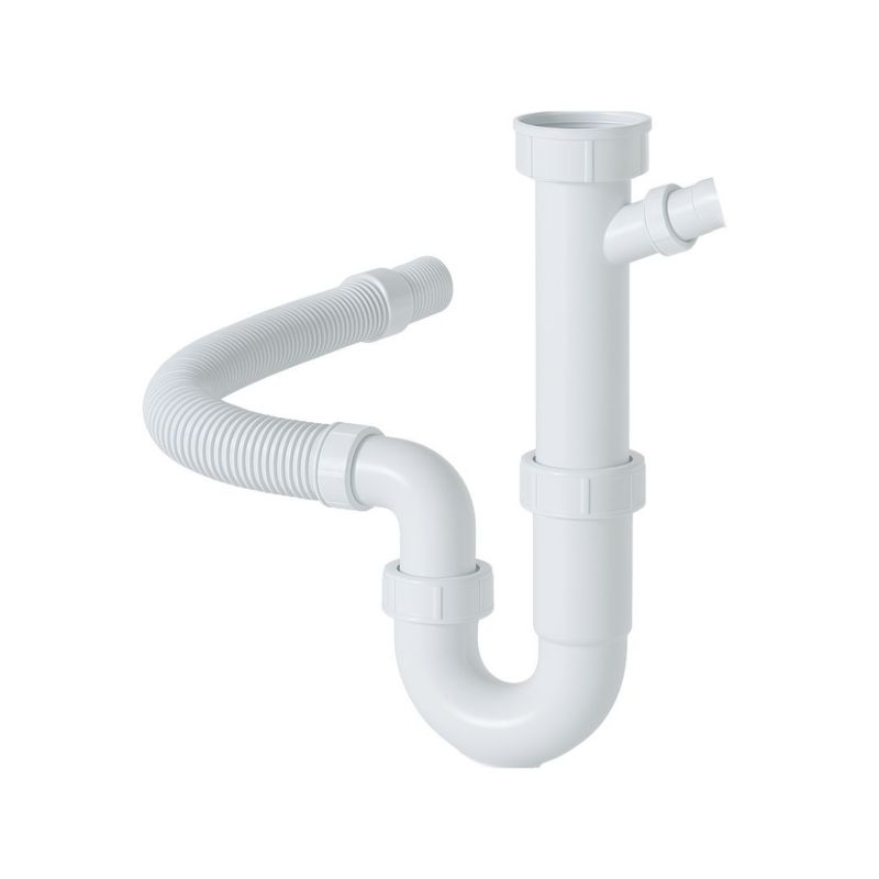 Syfon do zlewozmywaków kuchennych 1 komorowych z elastycznym wężem i podłączeniem do prlaki/zmywarki 1 szt.