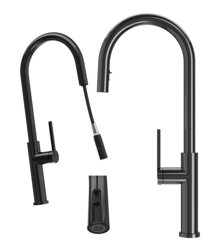 Bateria Kuchenna Z Wyciąganą Wylewką Granitan Prati Czarna Kran W Połysku 1 szt.