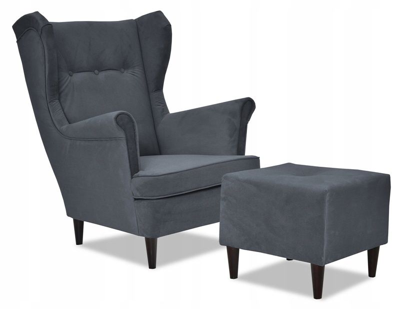 Fotel uszak do salonu z podnóżkiem Family Meble ARI szary 1szt