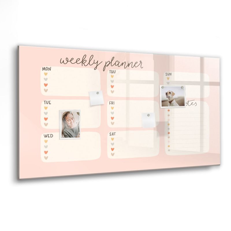 Szklana tablica magnetyczna Wallfluent 120x60 cm Uroczy tygodniowy planer Czarny marker 1 szt.