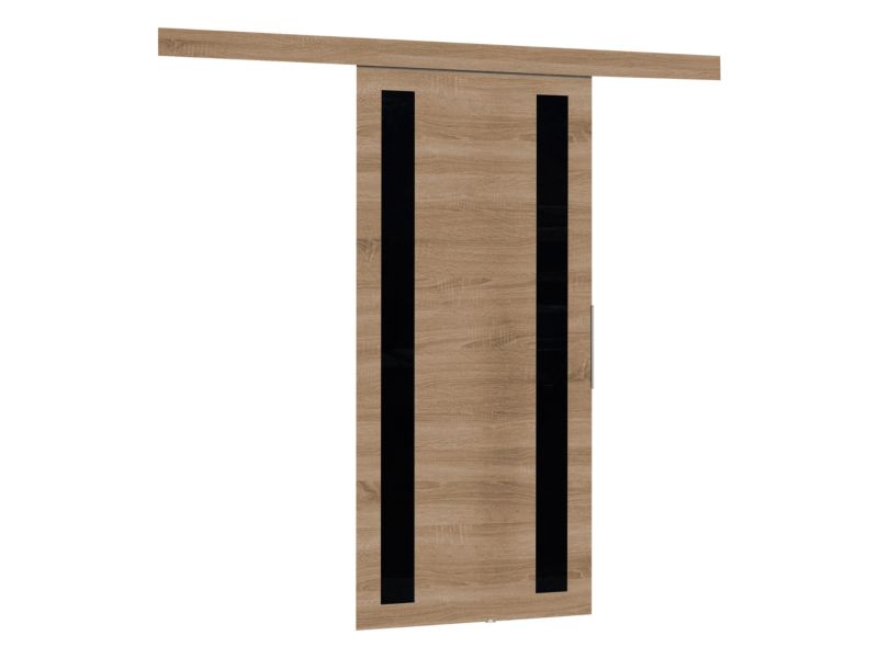Drzwi przesuwne wewnętrzne MIRJAN 24 Malibu VI 80 + samodomykacz dąb sonoma + czarny lacobel 1 kpl.