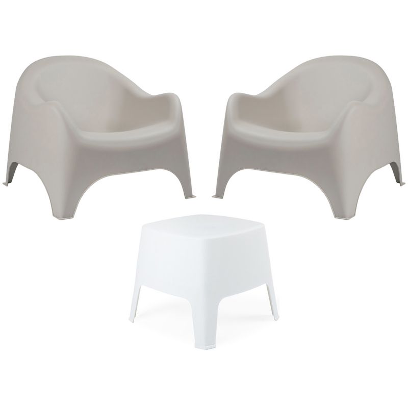 Zestaw mebli ogrodowych taras balkon 2 fotele Dumbo beżowe + 1 stolik kawowy Milane biały 1 kpl