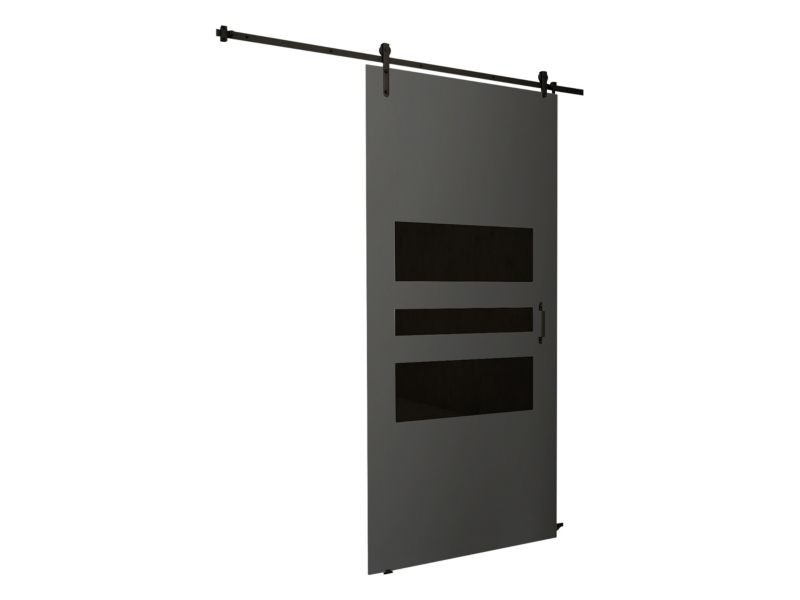 Drzwi przesuwne wewnętrzne MIRJAN 24 Retro 1 90 + samodomykacz antracyt + czarne szkło 1 kpl.