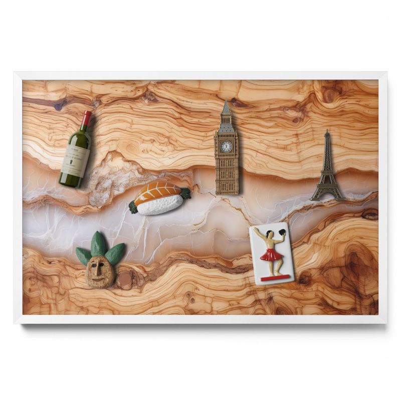 Tablica magnetyczna na ścianę Tulup 60x40 cm Struktura drewna z żywicą w białej ramie 1 szt.