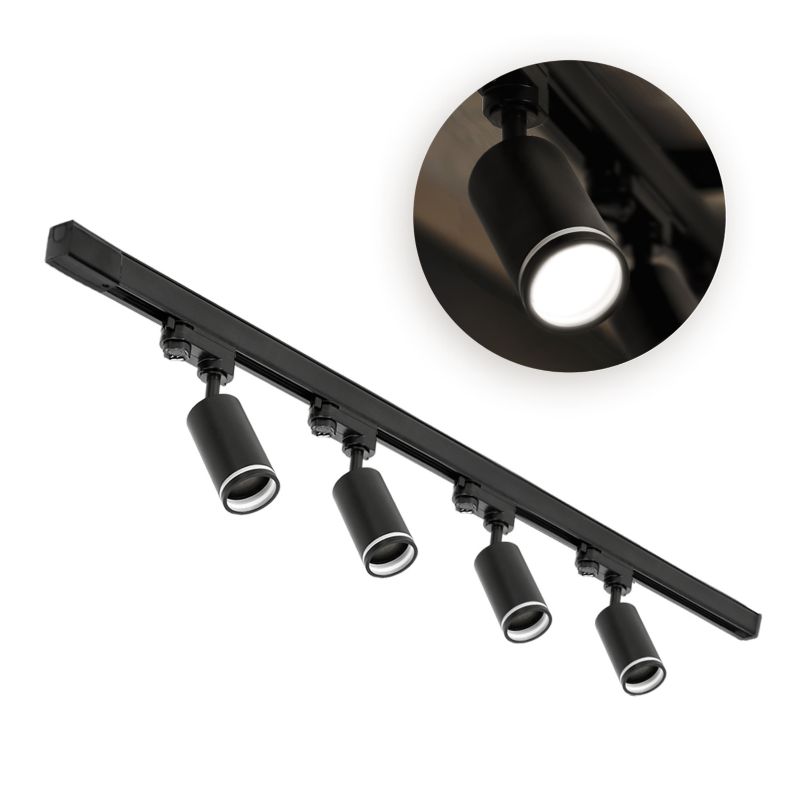 Oświetlenie szynowe 3 fazowe Kobi 1m + 4x oprawa GU10 czarne 1kpl.