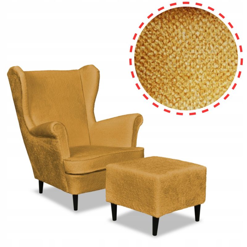 Fotel uszak do salonu z podnóżkiem Family Meble Bella złoty 1szt