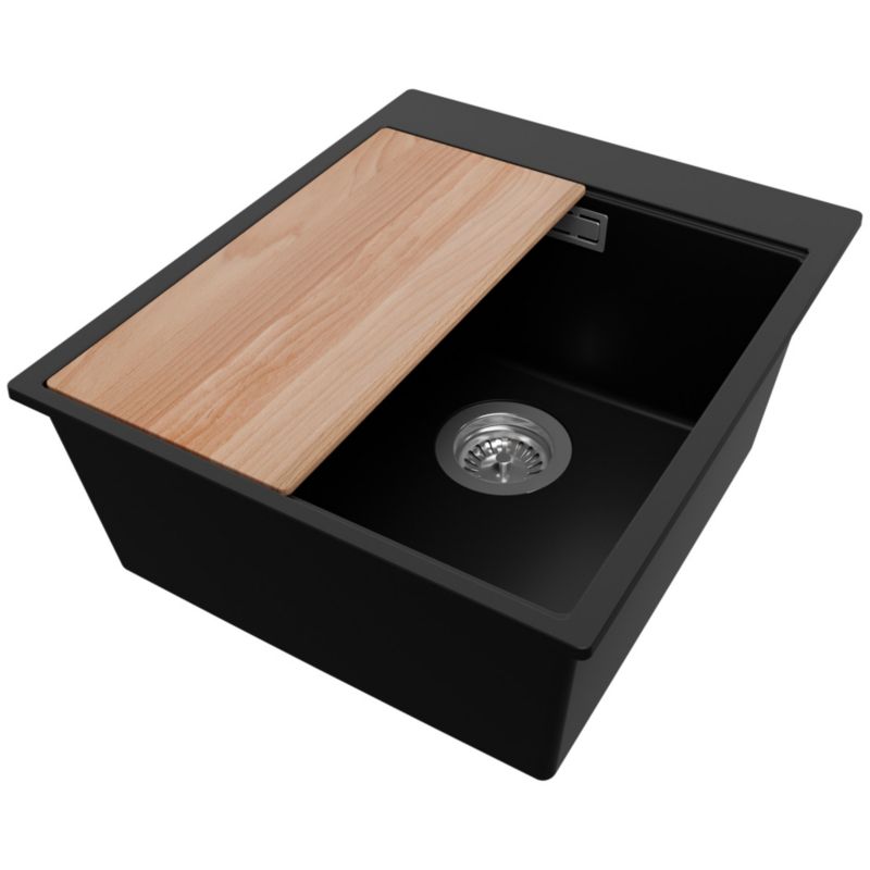 Zlewozmywak Oslo PRIMAGRAN Nablatowy 43x50cm do szafki od 45cm z Syfonem i Dodatkiem Czarny 1 szt.