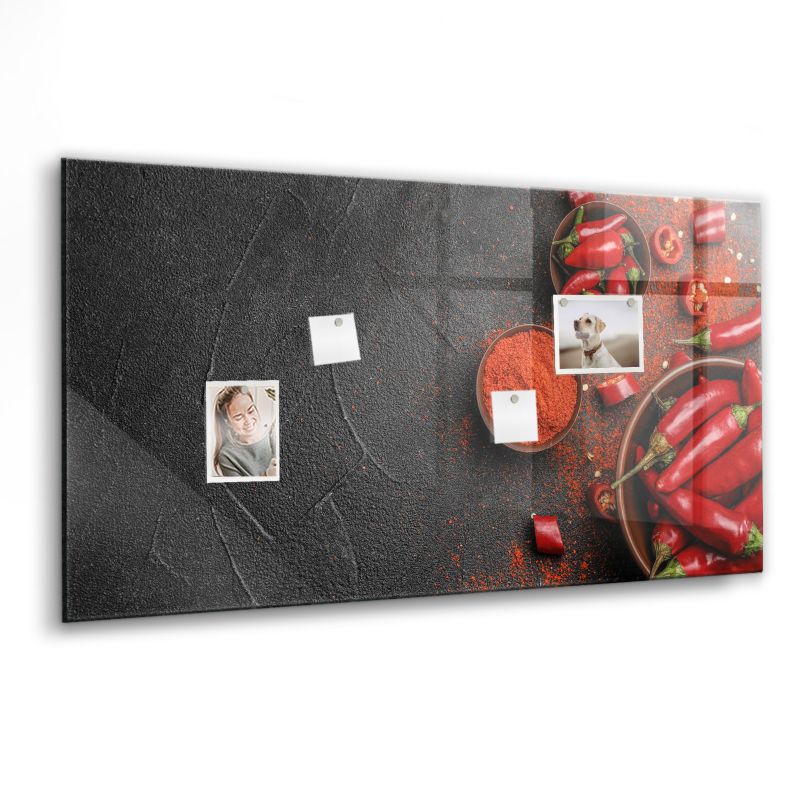 Szklana tablica magnetyczna Wallfluent 120x60 cm Czerwone papryczki Biały marker 1 szt.