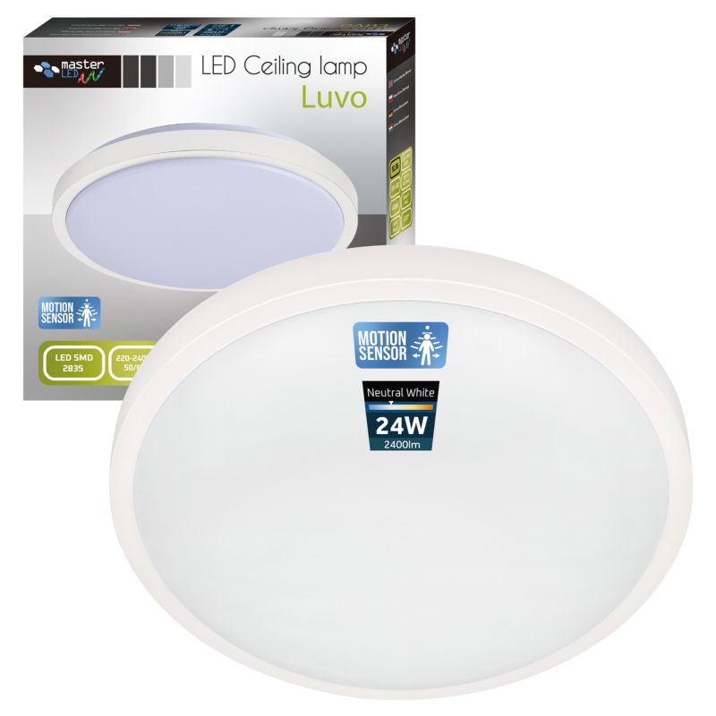 Plafon LED MasterLED Luvo z czujnikiem DIP 24W 32,5 cm IP44 neutralna biel 4000K okrągły biały 1 szt.