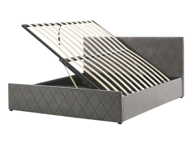 Łóżko z pojemnikiem welurowe 140 x 200 cm szare Rochefort 1 szt.