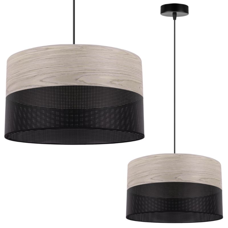 Lampa sufitowa wisząca Light Home LH Wood 1x E27 60W fornir dąb bielony/czarny klosz 35cm 1szt.