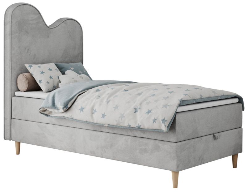 Łóżko młodzieżowe MKS Meble FLOW 90x180 H3 jasnoszary welwet topper T25 1szt.