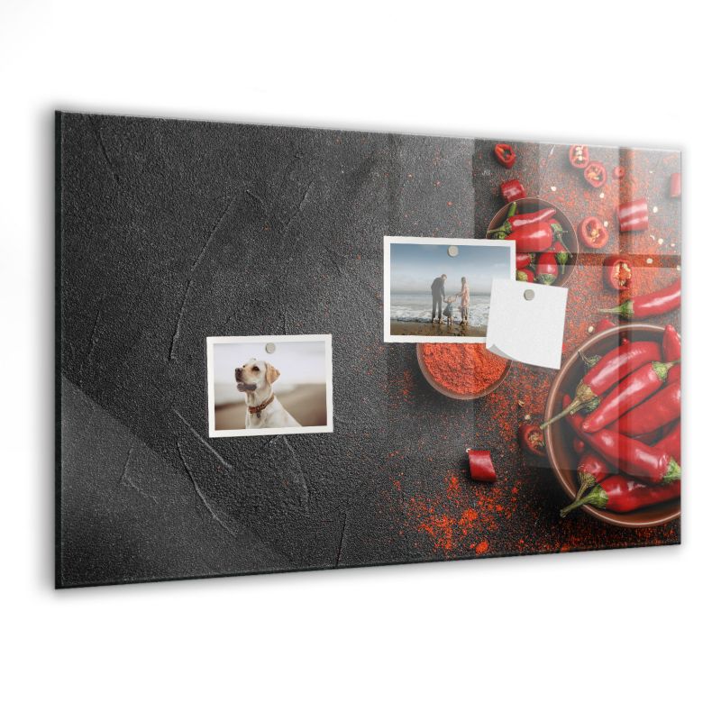 Szklana tablica magnetyczna Wallfluent 60x40 cm Czerwone papryczki Biały marker 1 szt.