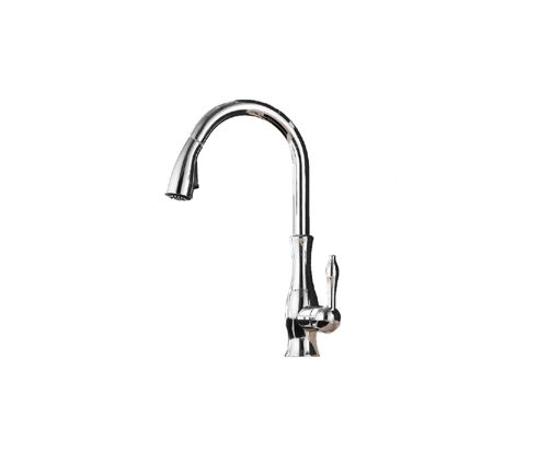 Bateria kuchenna Lauferi ATALANTE z wyciąganą wylewką mosiężna srebrny chrom retro 1 szt.