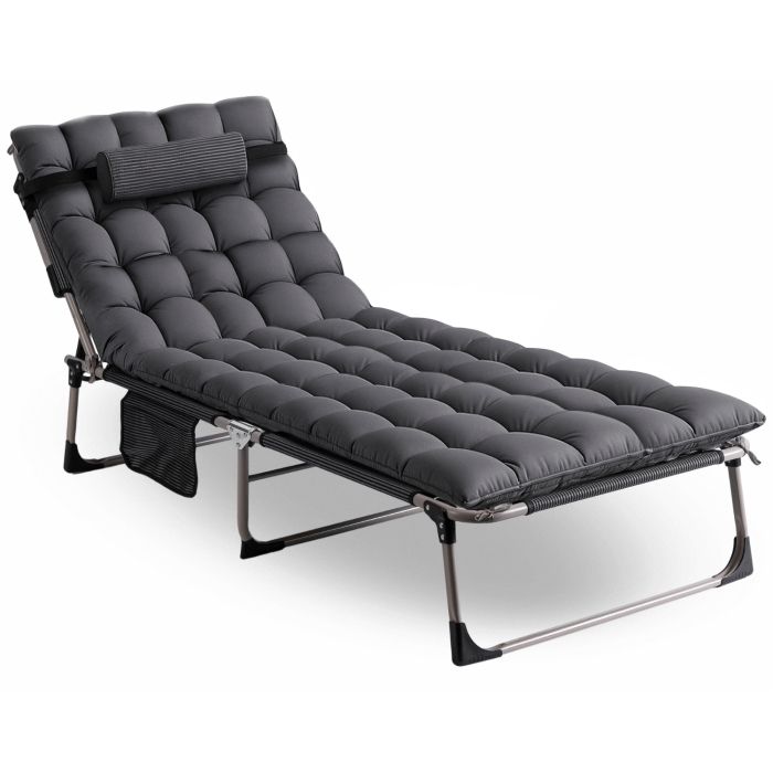 Leżak Ogrodowy Venus Mebel Elite Rozkładany z Poduszką Szary 1 szt