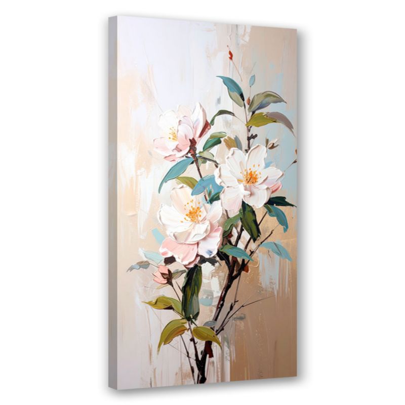 Obraz canvas do salonu kuchni Feeby Białe Kwiaty Gałązki Liście efekt farby 40x80cm 1szt