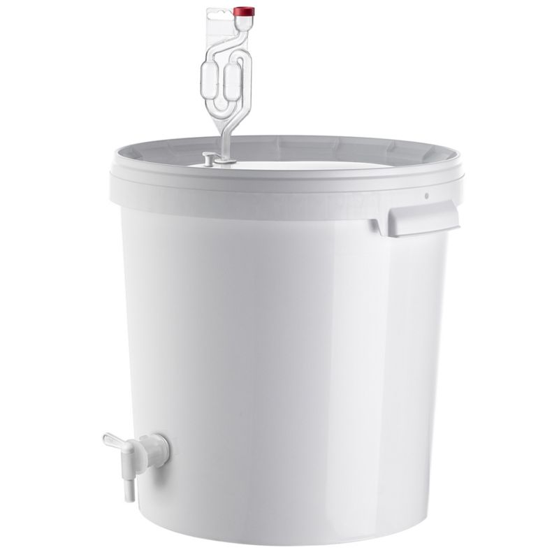 Wiadro fermentacyjne KADAX Zestaw z pokrywą, Kran obrotowy, korek fermentacyjny, rurka fermentacyjna białe 33L 1 szt.