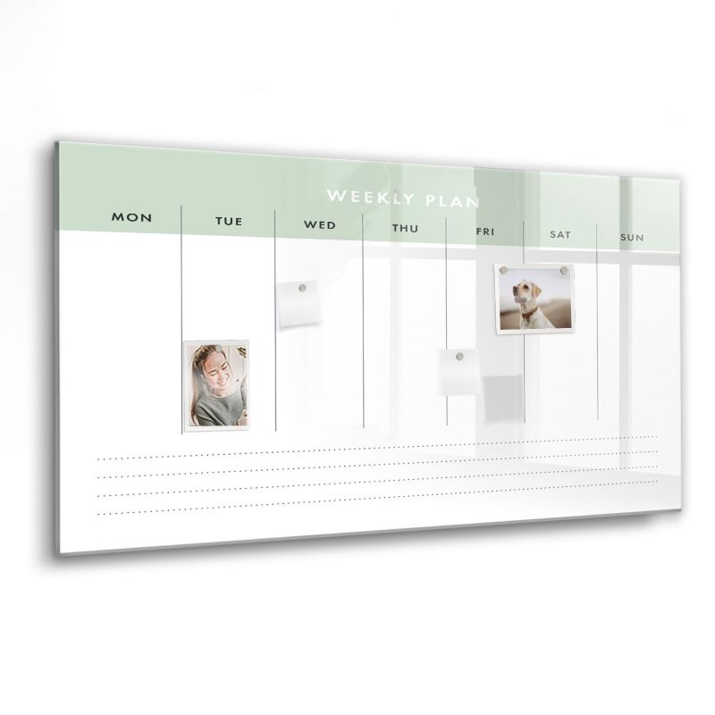 Szklana tablica magnetyczna Wallfluent 120x60 cm Planer tygodniowy Czarny marker 1 szt.