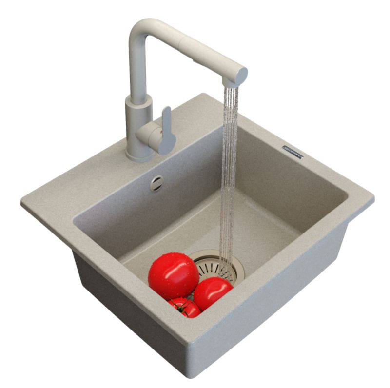 Zlewozmywak Granitowy Granitan Beżowy Zestaw Bateria Kuchenna Kran Syfon Teor 1 szt.