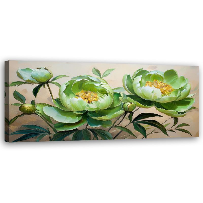 Obraz do salonu sypialni Feeby Kwiaty Piwonii Zielone Kompozycja 90x30 cm 1 szt