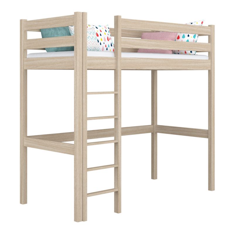 Dębowe łóżko na antresoli N-WOOD N05 90x180 dąb bielony 1 szt.