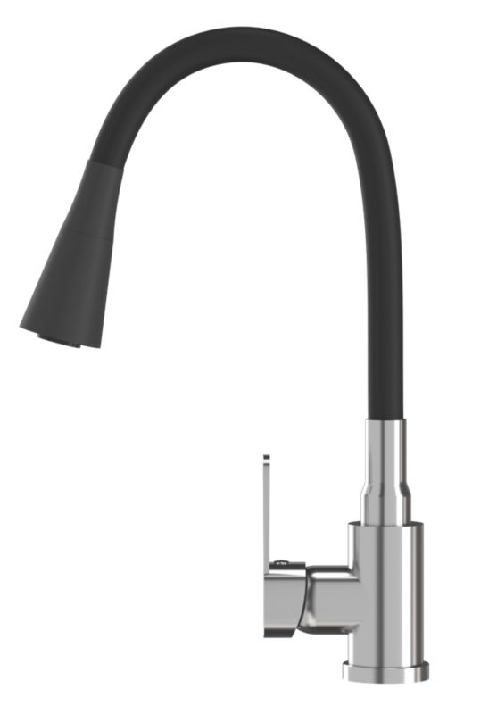 Bateria Kuchenna Elastyczna Wylewka Granitan Flexo Czarna Kran Chrom Giętka Wylewka 1 szt.