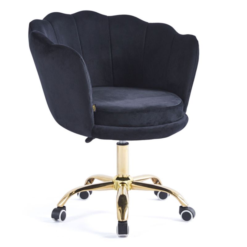 Krzesło obrotowe muszelka MebleMWM DC-6099S welur czarny 66 nogi złote 1 szt.